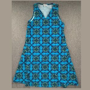 All For Color Shift Dress Blue Small Sleeveless Pockets V-Neck Stretchy